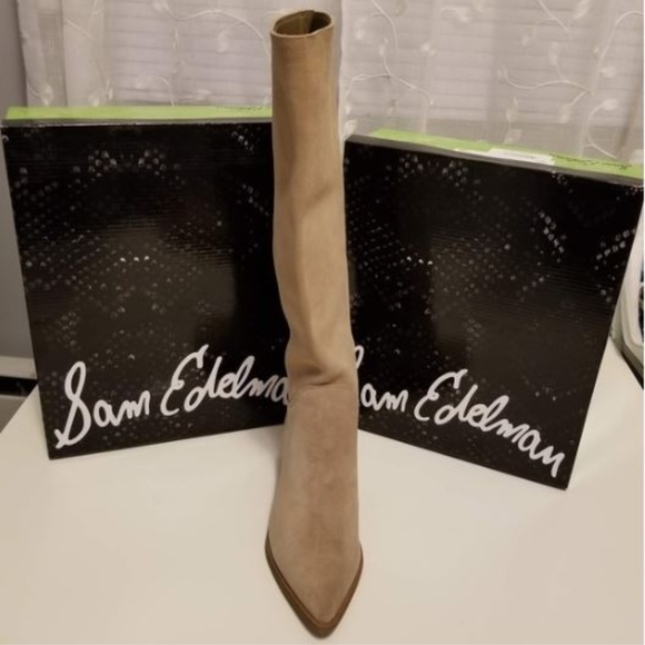 New SAM EDELMAN Rowena Suede Pointed Knee Boots - Picture 1 of 8